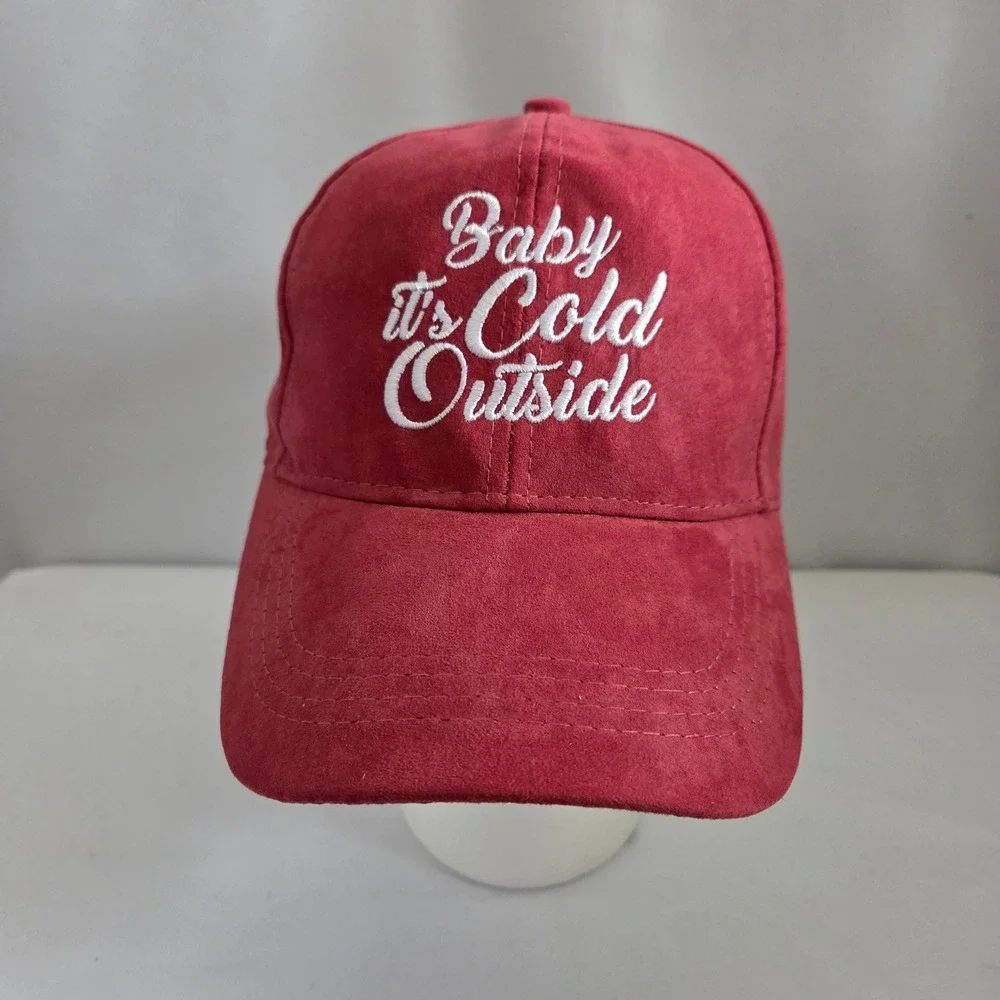 Katydid Red Faux Suede Baby Its‎ Cold Outside Embroidered Baseball Cap Hat NWT